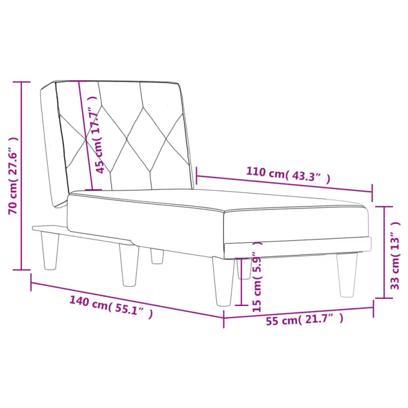 Verstelbare chaise longue voor kleine ontspanningshoek met totale afmetingen - Chaises longues