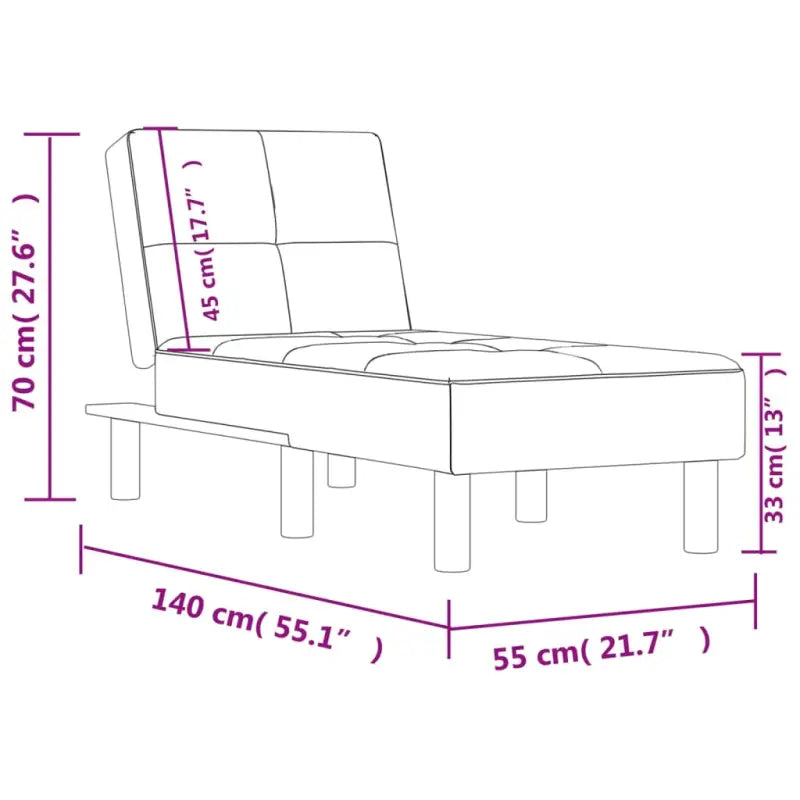 Verstelbare chaise longue voor kleine ontspanningshoekje met totale afmetingen - Chaises longues