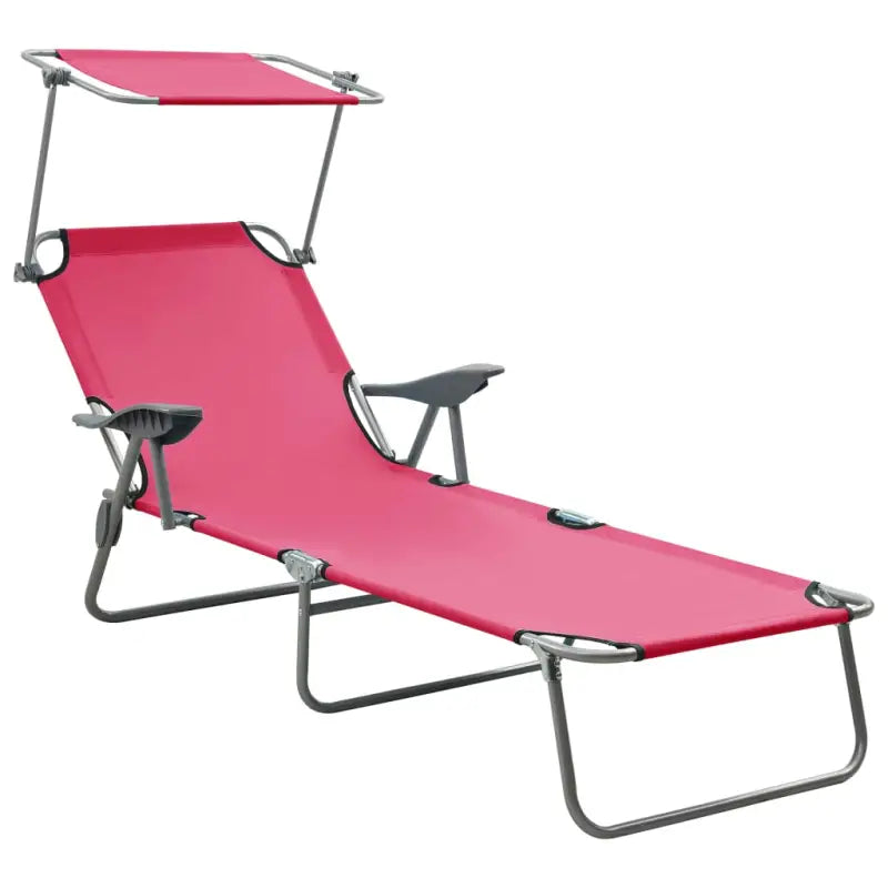 Verstelbare Ligstoel met Inklapbare Luifel voor Zonnebaden - Roze / 1 - Ligstoelen
