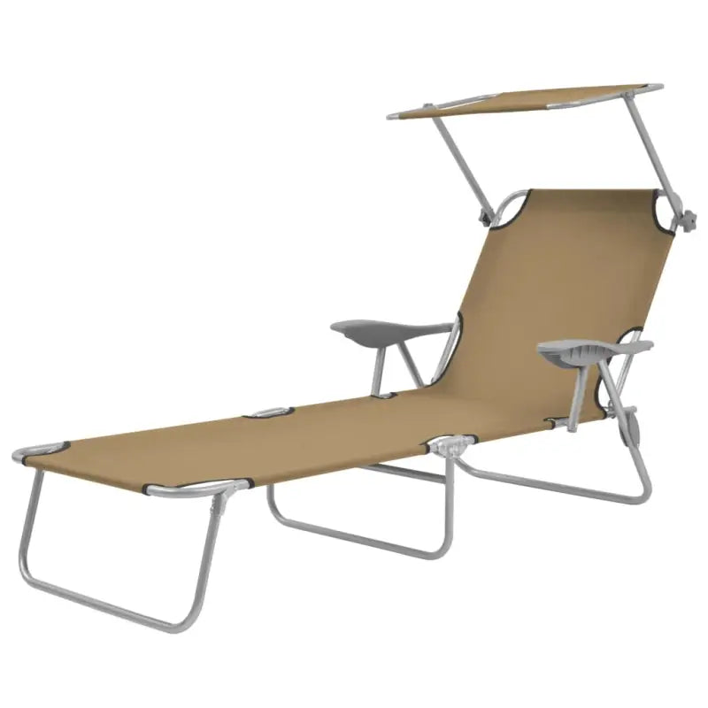 Verstelbare Ligstoel met Inklapbare Luifel voor Zonnebaden - Taupe / 1 - Ligstoelen
