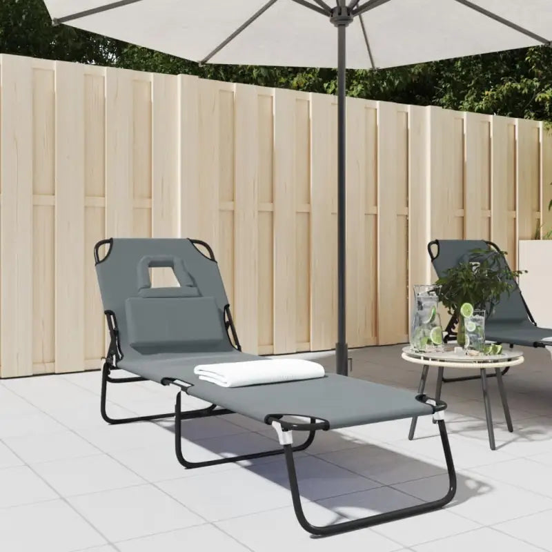 Verstelbare strandstoel met oxford stof en gepoedercoat staal - Grijs / 1 - Ligstoelen