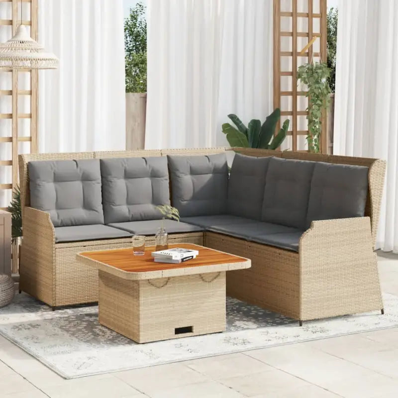 Verstelbare tuinbank van gepoedercoat staal met ideale afmetingen - Beige en grijs / Met tafel - Tuinsets