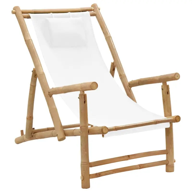 Verstelbare tuinstoel met bamboe en armleuningen voor terrasplezier - Crèmewit / 1 - Tuinstoelen