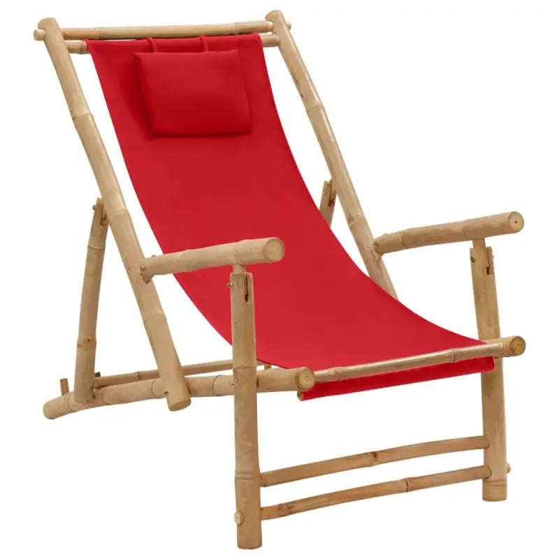 Verstelbare tuinstoel met bamboe en armleuningen voor terrasplezier - Rood / 1 - Tuinstoelen