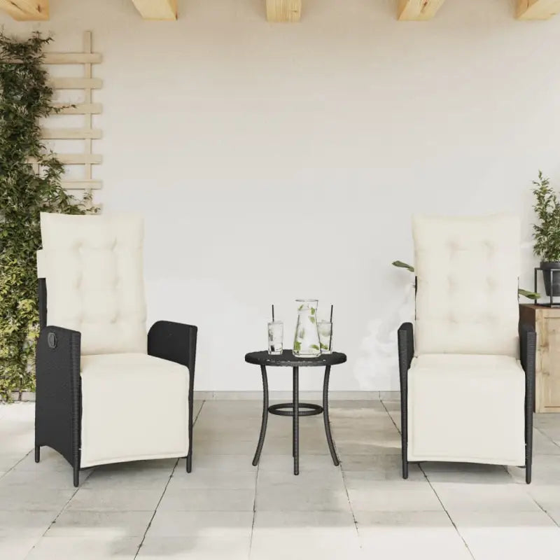 Verstelbare tuinstoel met poly rattan voor een comfortabele zitervaring - Zwart en crème / 2 / Met voetensteun