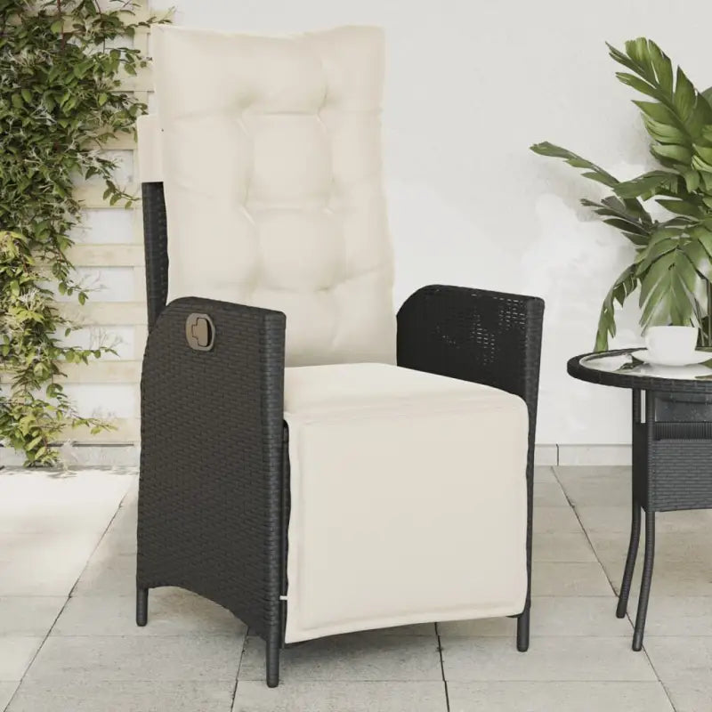 Verstelbare tuinstoel met poly rattan voor een comfortabele zitervaring - Zwart en crème / 1 / Met voetensteun