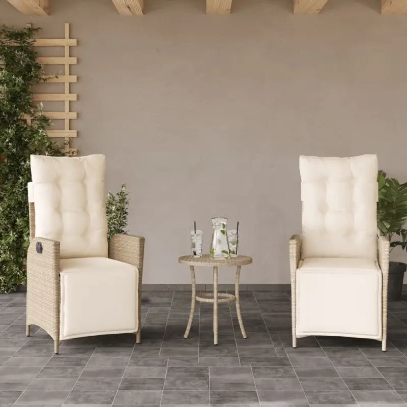 Verstelbare tuinstoel met poly rattan voor een comfortabele zitervaring - Beige / 2 / Met voetensteun - Tuinstoelen