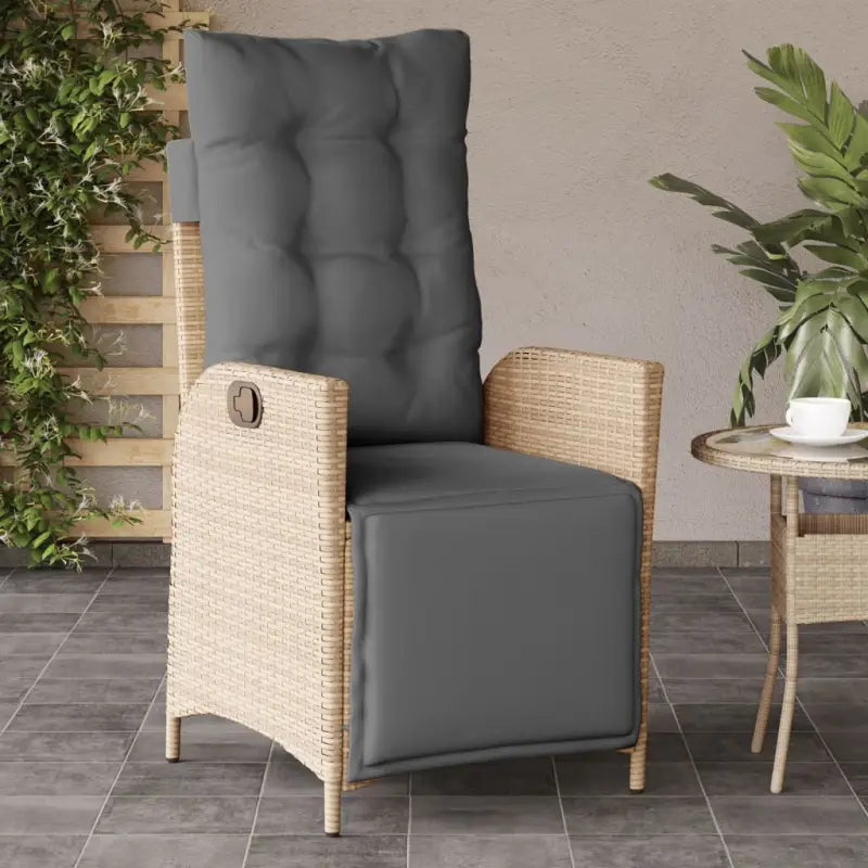 Verstelbare tuinstoel met poly rattan voor een comfortabele zitervaring - Gemengd beige / 1 / Met voetensteun