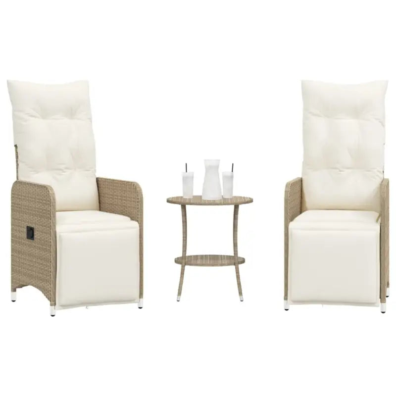 Verstelbare tuinstoel met poly rattan voor een comfortabele zitervaring - Beige / 2 / met voetensteun en tafel