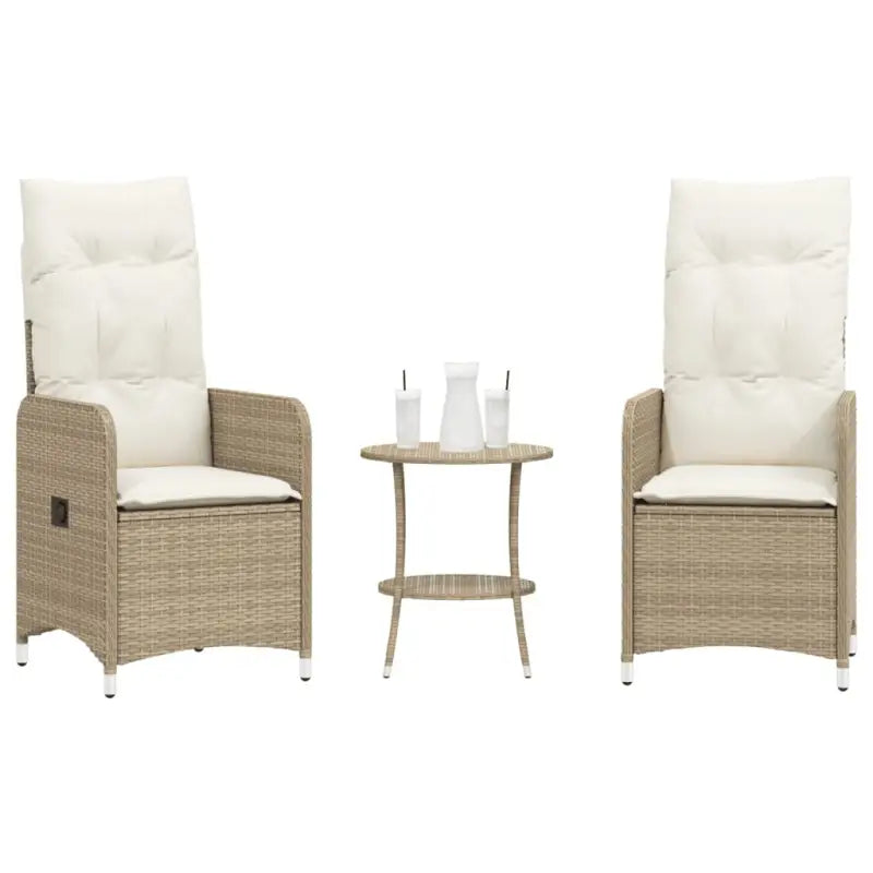 Verstelbare tuinstoel met poly rattan voor een comfortabele zitervaring - Beige / 2 / Met tafel - Tuinstoelen