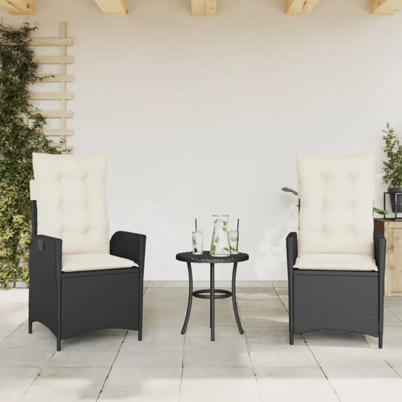 Verstelbare tuinstoel met poly rattan voor een comfortabele zitervaring - Zwart en crème / 2 / Zonder voetensteun