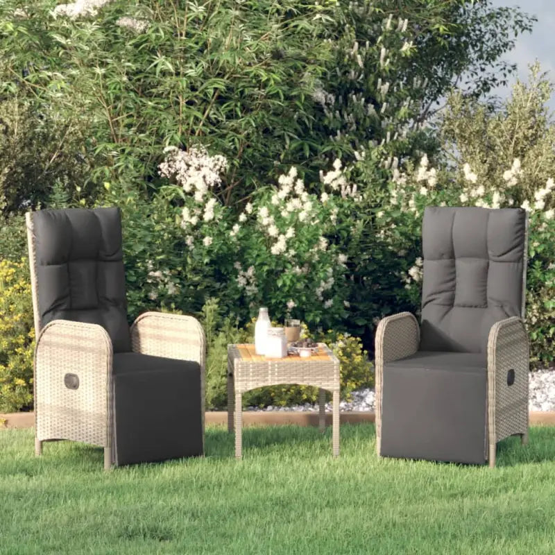 Verstelbare tuinstoelen met tafel van poly rattan en zwart materiaal - Grijs / 3 - Tuinstoelen