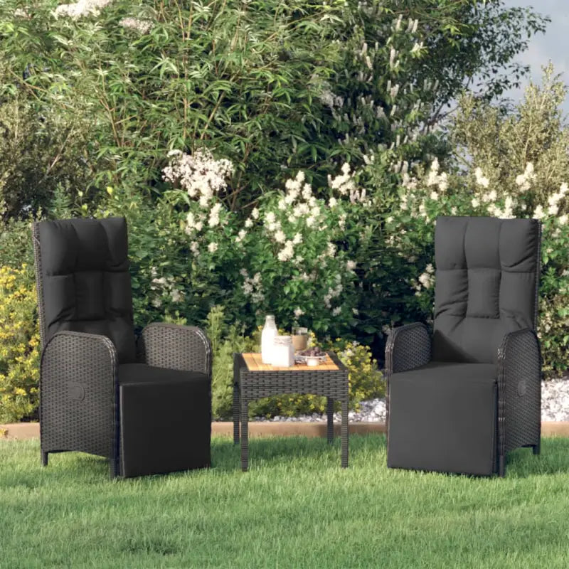 Verstelbare tuinstoelen met tafel van poly rattan en zwart materiaal - Tuinstoelen