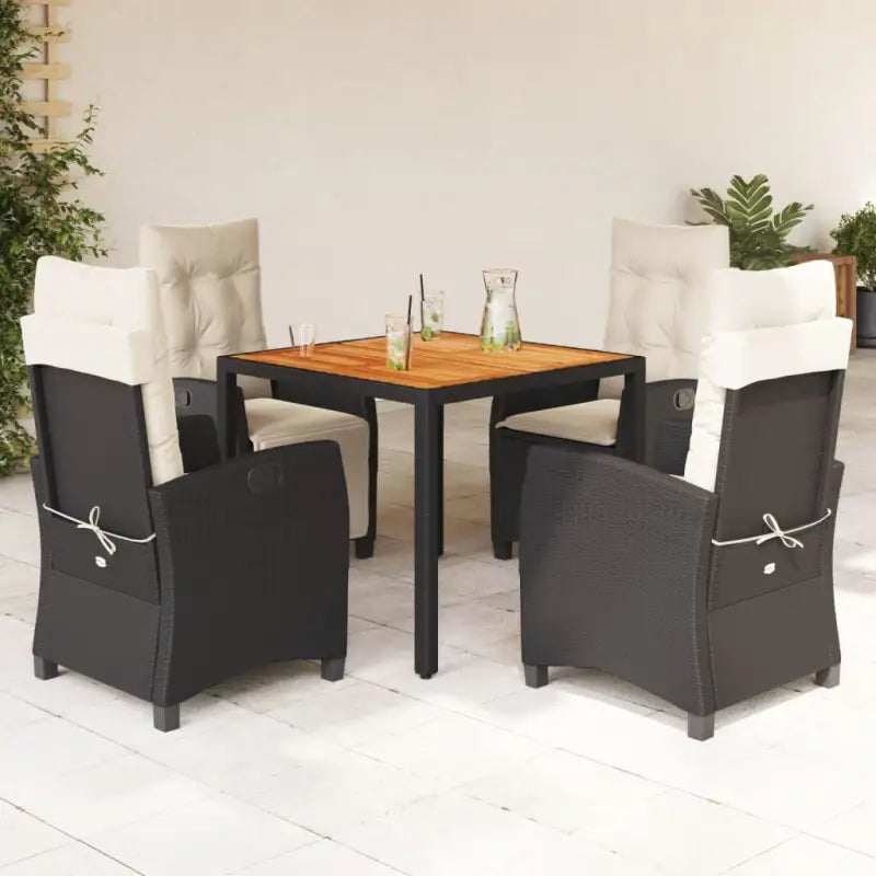 Verstelbare tuinstoelen set in zwart materiaal met gepoedercoat staal - 90 cm tafellengte / Met voetensteun - Tuinsets