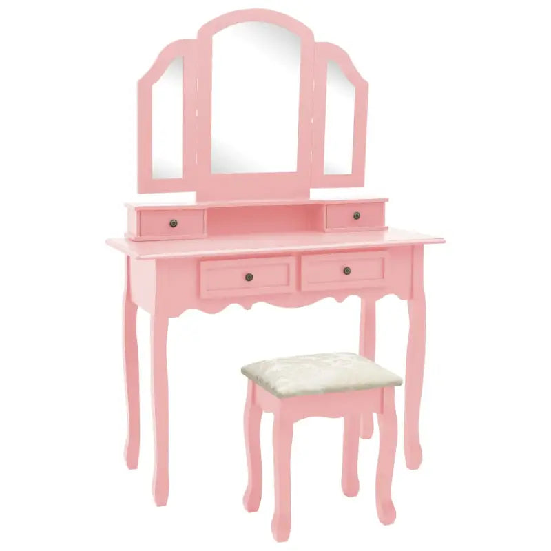 Victoriaanse slaapkamerkaptafel met krukje van Paulowniahout - Roze / 1 - Slaapkamerkaptafels