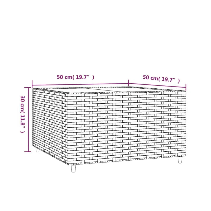 Vierkante tuin salontafel met poly rattan en gehard glas - Tuintafels