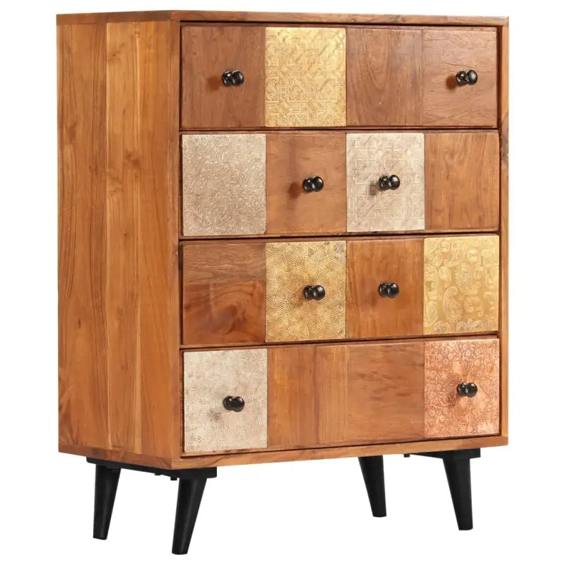 Vintage houten ladekast van massief acaciahout met metalen details - 60 x 30 x 75 cm / 1 - Commodes & ladekasten