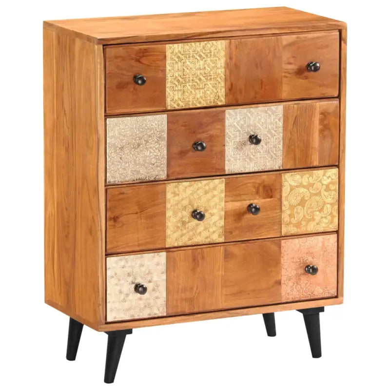 Vintage houten ladekast van massief acaciahout met metalen details - 60 x 30 x 75 cm / 1 - Commodes & ladekasten