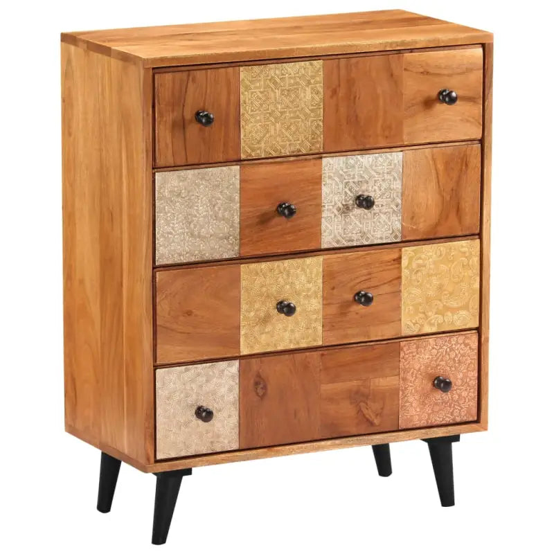 Vintage houten ladekast van massief acaciahout met metalen details - 60 x 30 x 75 cm / 1 - Commodes & ladekasten
