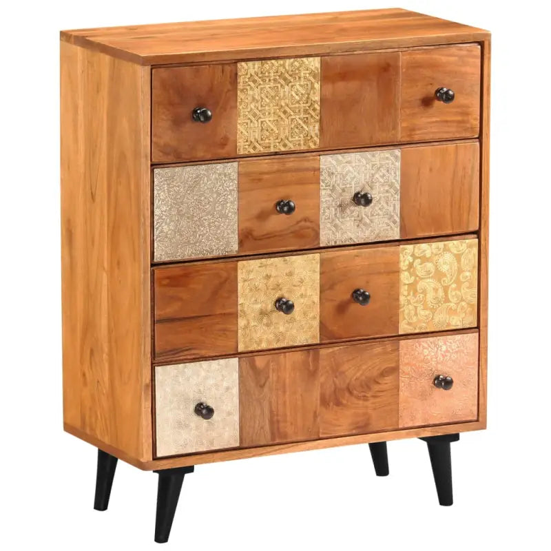 Vintage houten ladekast van massief acaciahout met metalen details - 60 x 30 x 75 cm / 1 - Commodes & ladekasten