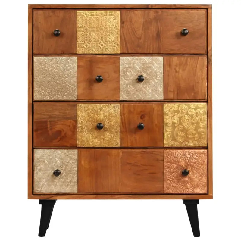 Vintage houten ladekast van massief acaciahout met metalen details - 60 x 30 x 75 cm / 1 - Commodes & ladekasten
