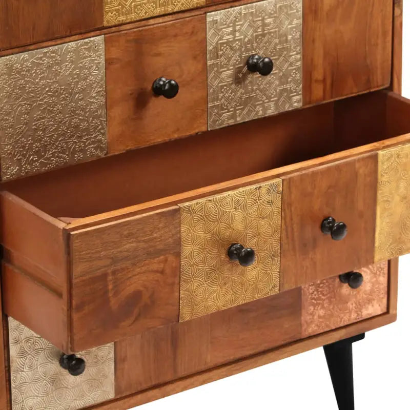 Vintage houten ladekast van massief acaciahout met metalen details - 60 x 30 x 75 cm / 1 - Commodes & ladekasten
