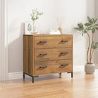 Vintage houten ladekast van massief grenenhout met metalen poten - Bruin / 1 - Commodes & ladekasten