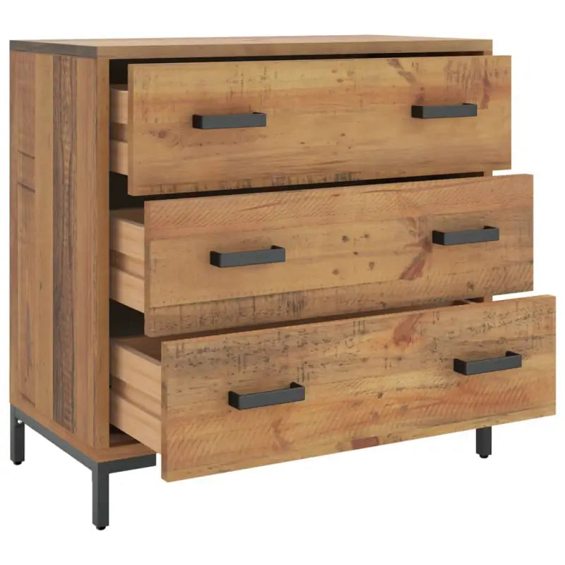 Vintage houten ladekast van massief grenenhout met metalen poten - Commodes & ladekasten