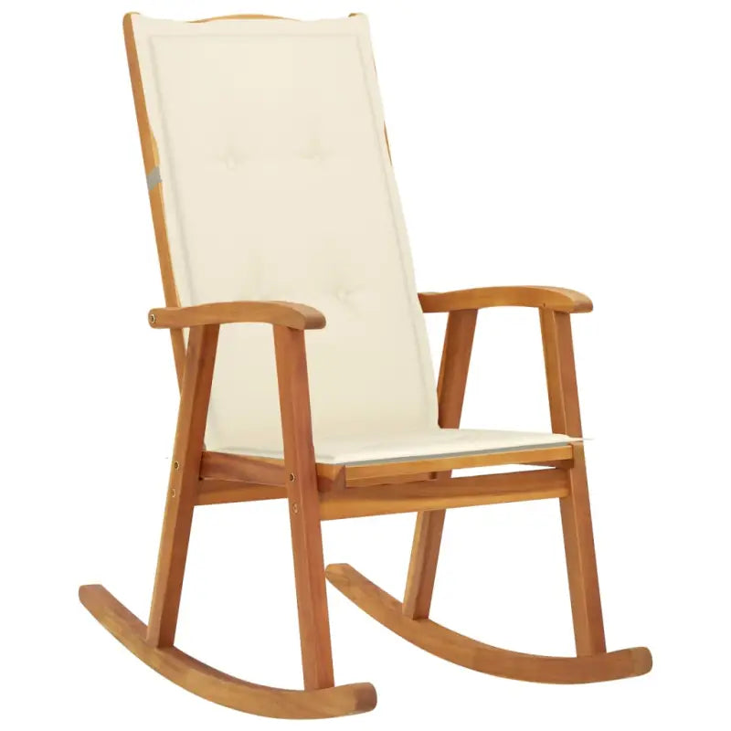 Vintage houten schommelstoel van massief acaciahout met elastische band - Crème / 120 x 50 x 3 cm / 1 - Tuinstoelen