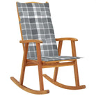 Vintage houten schommelstoel van massief acaciahout met elastische band - Grijs ruitpatroon / 120 x 50 x 3 cm / 1
