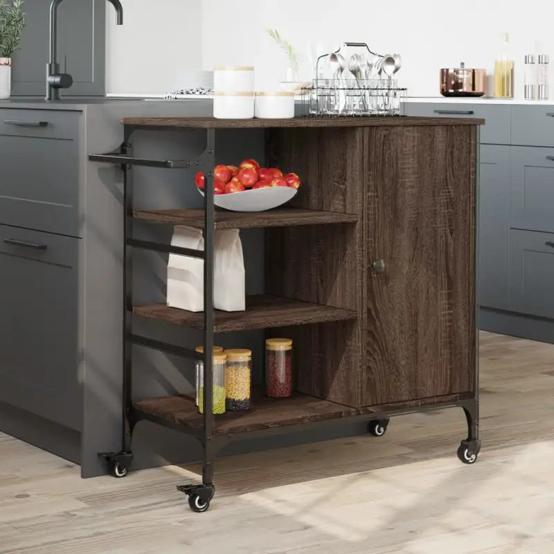 Vintage keukentrolley van bewerkt hout met opbergruimte - Keukentrolleys