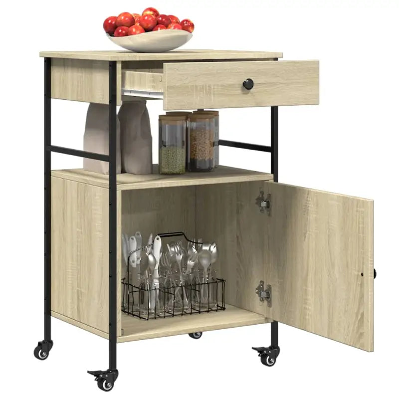Vintage keukentrolley van bewerkt hout voor extra opbergruimte - Keukentrolleys