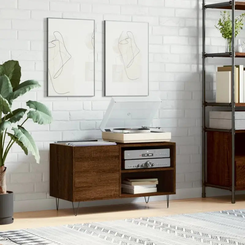 Vinyl Platenkast met stevige blad en ijzeren poten van bewerkt hout - bruin eikenkleur / 1 - Cd- & dvd-kasten