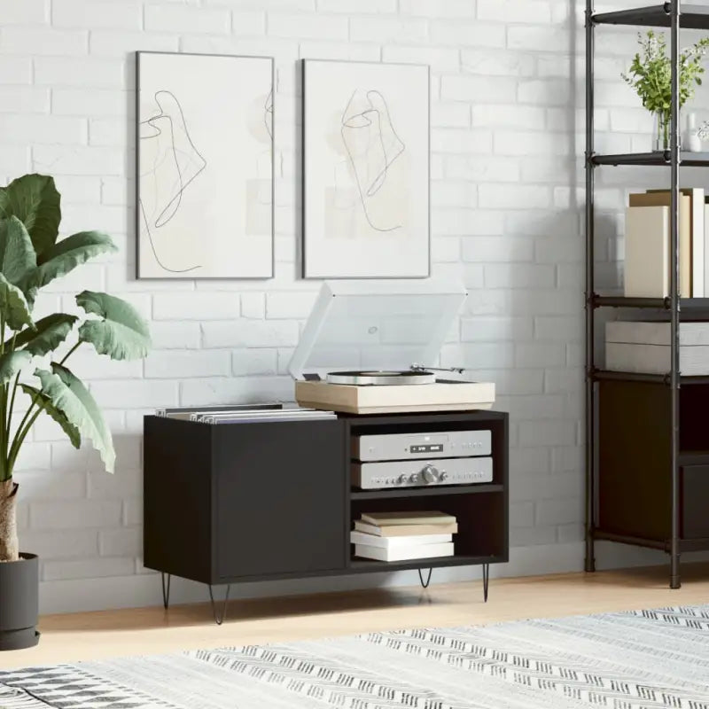 Vinyl Platenkast met stevige blad en ijzeren poten van bewerkt hout - Zwart / 1 - Cd- & dvd-kasten