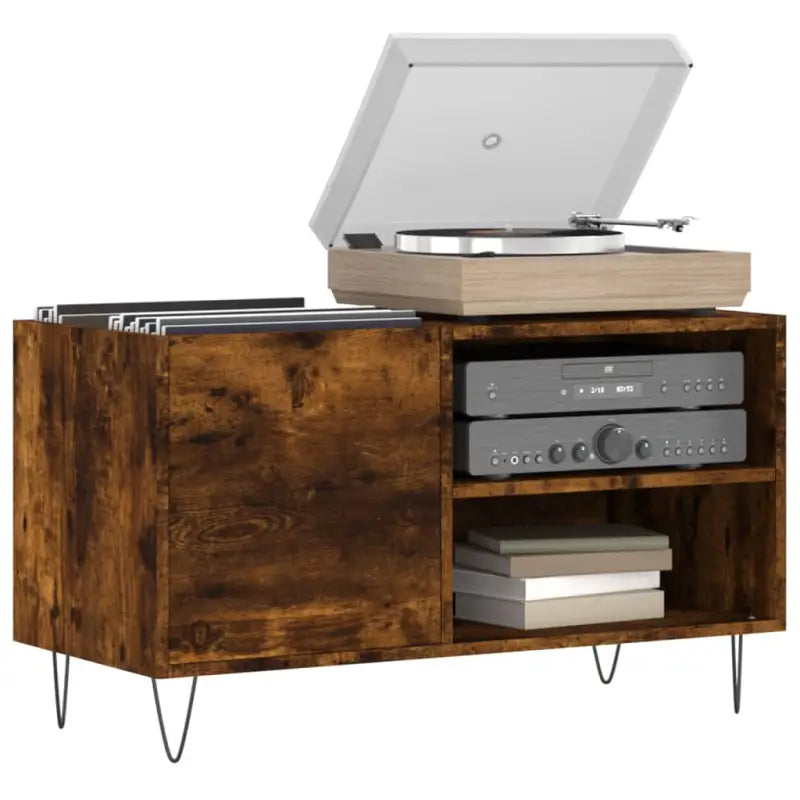 Vinyl Platenkast met stevige blad en ijzeren poten van bewerkt hout - Cd- & dvd-kasten