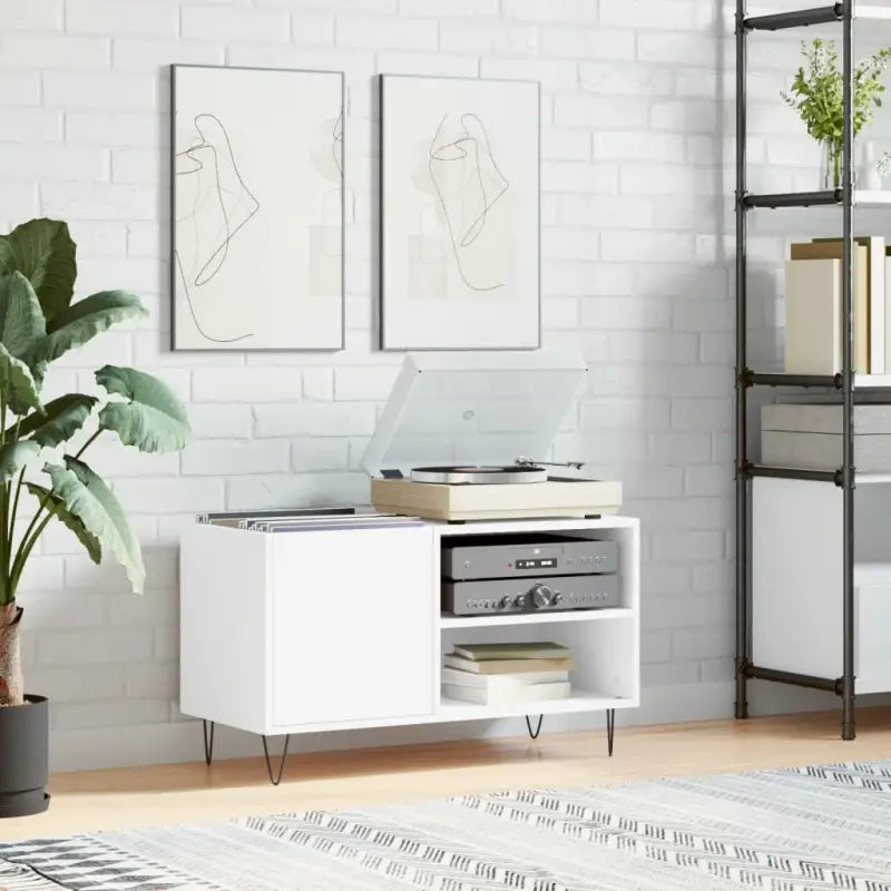 Vinyl Platenkast met stevige blad en ijzeren poten van bewerkt hout - Wit / 1 - Cd- & dvd-kasten