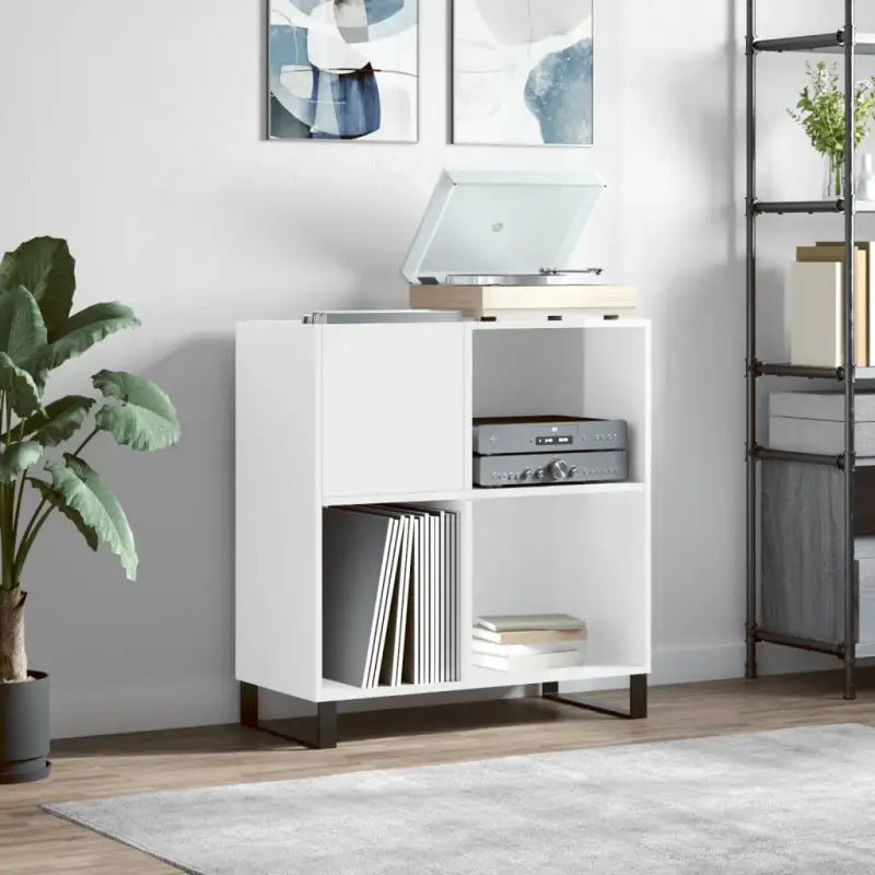 Vinylplaatkast met stevige blad en ijzeren poten van bewerkt hout - Hoogglans wit / 1 - Cd- & dvd-kasten