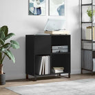 Vinylplaatkast met stevige blad en ijzeren poten van bewerkt hout - Zwart / 1 - Cd- & dvd-kasten