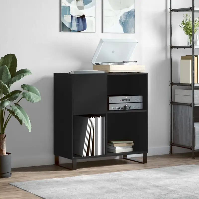Vinylplaatkast met stevige blad en ijzeren poten van bewerkt hout - Zwart / 1 - Cd- & dvd-kasten