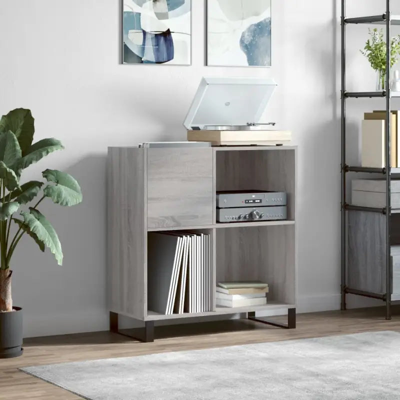 Vinylplaatkast met stevige blad en ijzeren poten van bewerkt hout - Grijs sonoma / 1 - Cd- & dvd-kasten