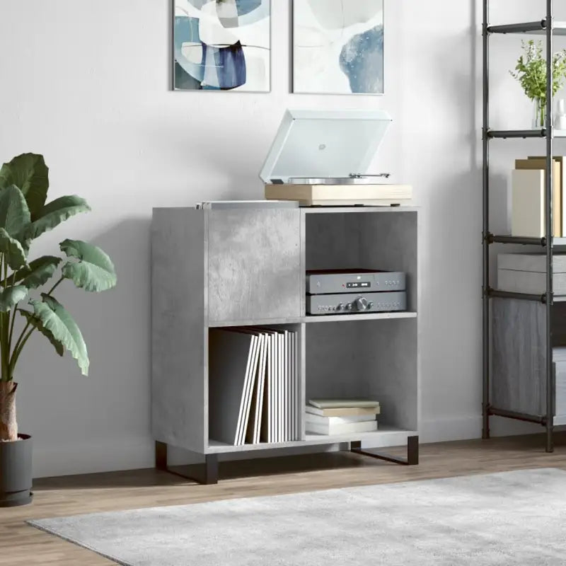 Vinylplaatkast met stevige blad en ijzeren poten van bewerkt hout - Betongrijs / 1 - Cd- & dvd-kasten