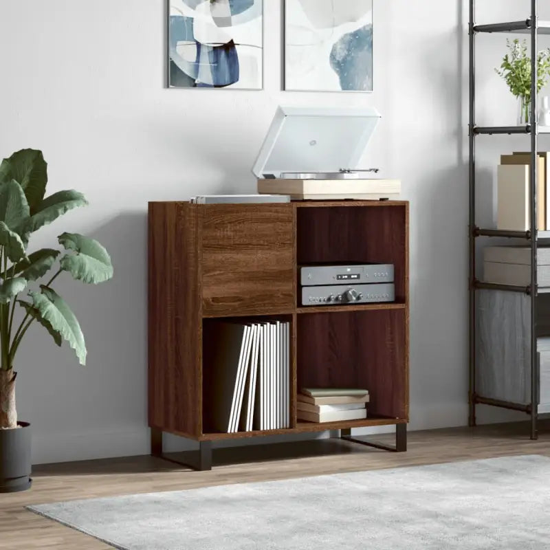 Vinylplaatkast met stevige blad en ijzeren poten van bewerkt hout - bruin eikenkleur / 1 - Cd- & dvd-kasten