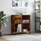 Vinylplaatkast met stevige blad en ijzeren poten van bewerkt hout - Gerookt eiken / 1 - Cd- & dvd-kasten
