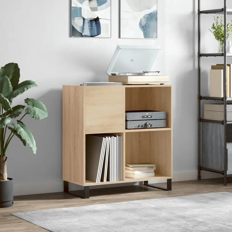 Vinylplaatkast met stevige blad en ijzeren poten van bewerkt hout - Sonoma eiken / 1 - Cd- & dvd-kasten
