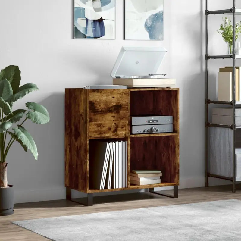 Vinylplaatkast met stevige blad en ijzeren poten van bewerkt hout - Cd- & dvd-kasten