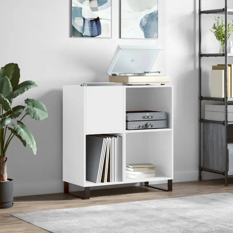 Vinylplaatkast met stevige blad en ijzeren poten van bewerkt hout - Wit / 1 - Cd- & dvd-kasten