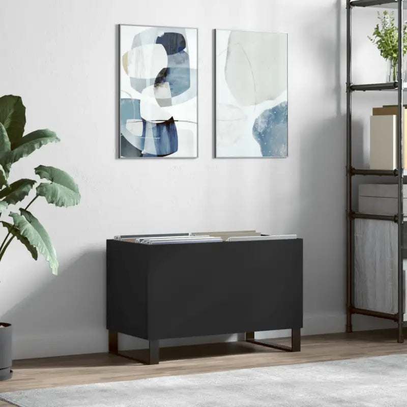 Vinylplaten kast met stevige blad en ijzeren poten van bewerkt hout - Zwart / 1 - Cd- & dvd-kasten