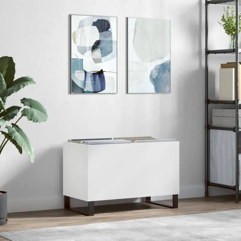 Vinylplaten kast met stevige blad en ijzeren poten van bewerkt hout - Wit / 1 - Cd- & dvd-kasten