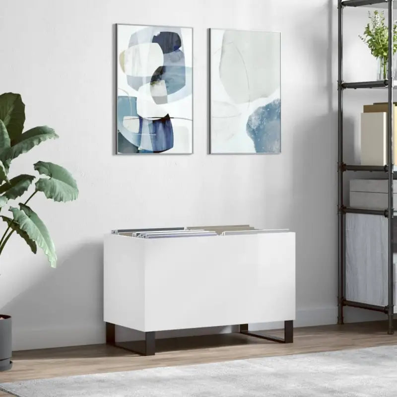 Vinylplaten kast met stevige blad en ijzeren poten van bewerkt hout - Hoogglans wit / 1 - Cd- & dvd-kasten