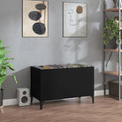 Vinylplatenkast in hoogglans wit met metalen poten en bewerkt hout - Zwart / 1 - Cd- & dvd-kasten